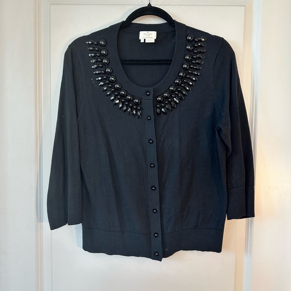 Kate Spade Original Tula Black Black Beaded Embellish Cotton Cardigan Sweater, L - Picture 8 of 8